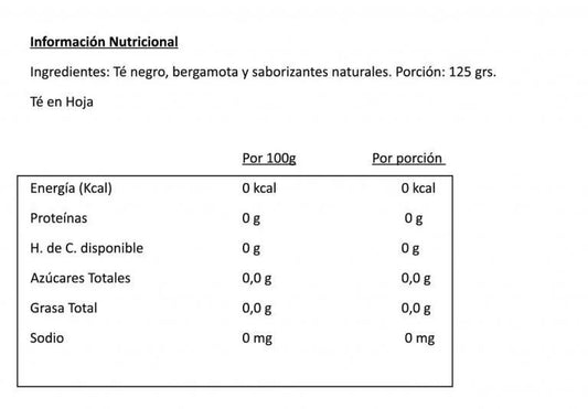 Té Earl Grey en hojas 125 grs