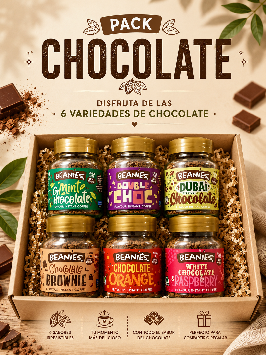 Pack Frascos Chocolate Beanies